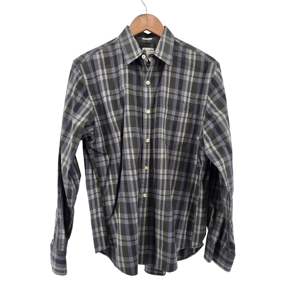 J.Crew Button Down Shirt Mens M Blue Gray Plaid Tailored Fit Long Sleeve Cotton